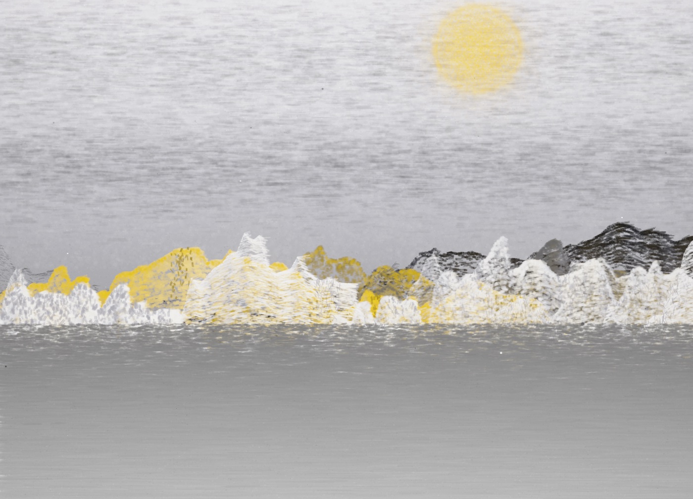 生涯 · Full Day: grey ridges stacked under a flat white sky