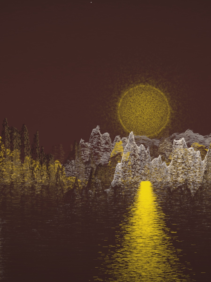 Candidate #1 repainted under the First Light register: the same land under a different sky