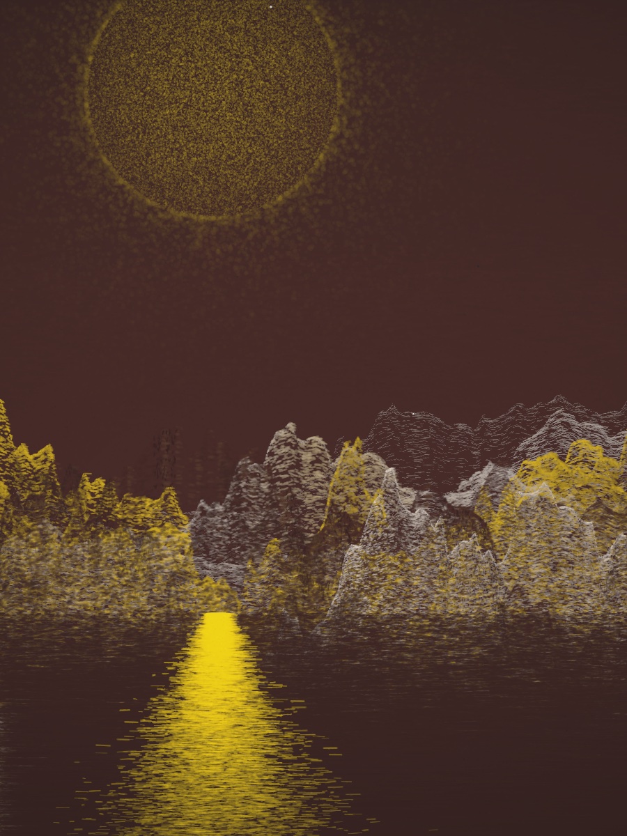 Candidate #1 repainted under the Weather register: the same land under a different sky