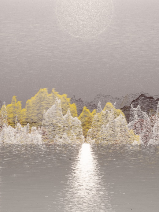 生涯 candidate #0, Full Day, Terra palette, Disc light over glittered water