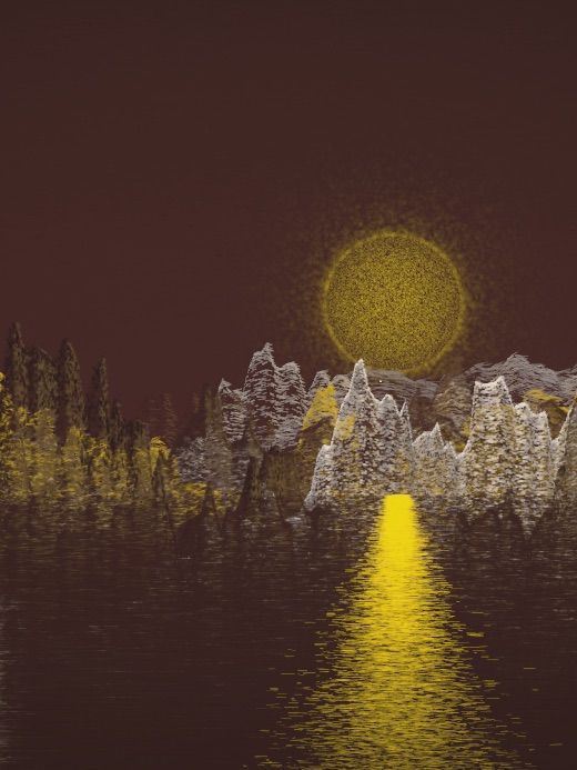 生涯 candidate #1, First Light, Terra palette, Disc light over glittered water