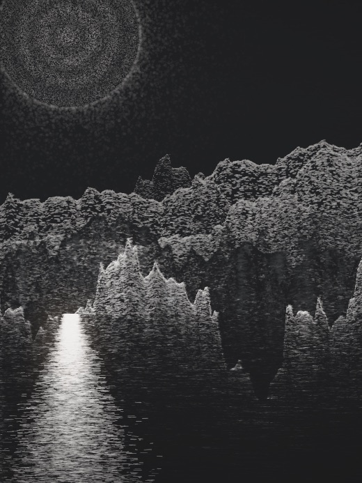 生涯 candidate #122, Weather, Oxide palette, Ringed light over glittered water