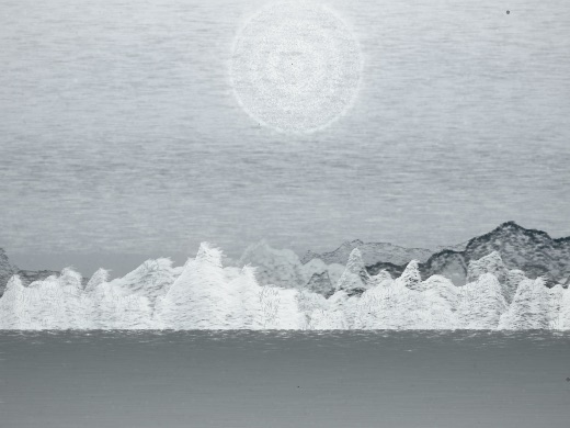 生涯 candidate #136, Nightfall, Tide palette, Ringed light over still water
