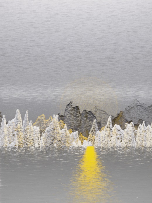 生涯 candidate #152, First Light, Signal palette, Disc light over glittered water