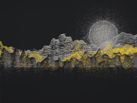 生涯 candidate #161, First Light, Moss palette, Disc light over still water
