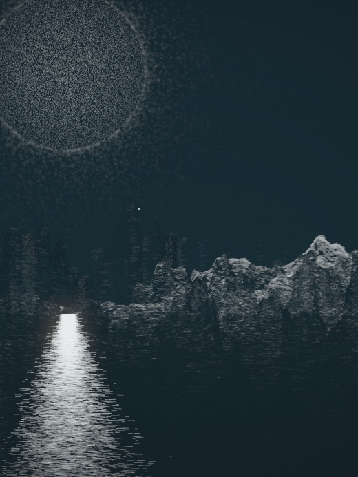 生涯 candidate #163, Nightfall, Tide palette, Disc light over glittered water