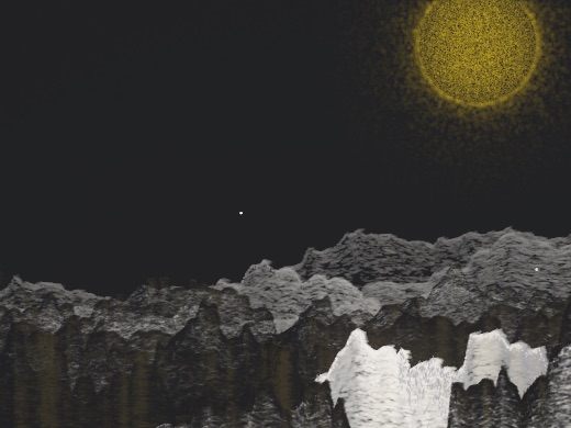生涯 candidate #166, Saltflat, Indigo palette, Disc light over none water