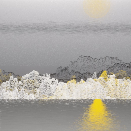 生涯 candidate #169, Full Day, Sumi palette, Disc light over glittered water