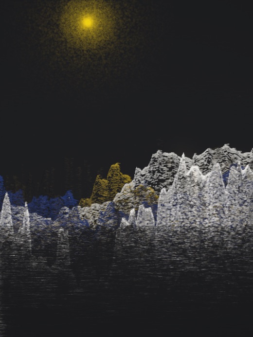 生涯 candidate #17, Full Day, Indigo palette, Veiled light over still water