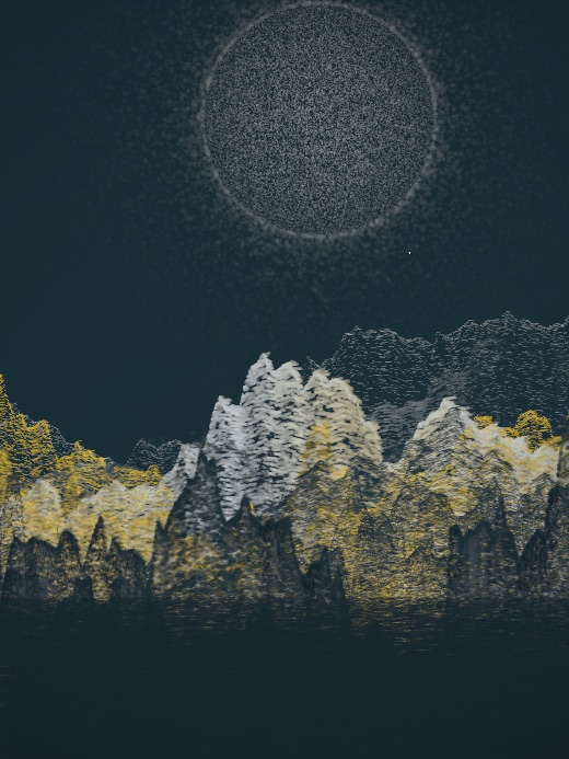 生涯 candidate #174, Nightfall, Tide palette, Disc light over still water