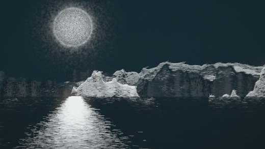 生涯 candidate #175, Nightfall, Tide palette, Disc light over glittered water