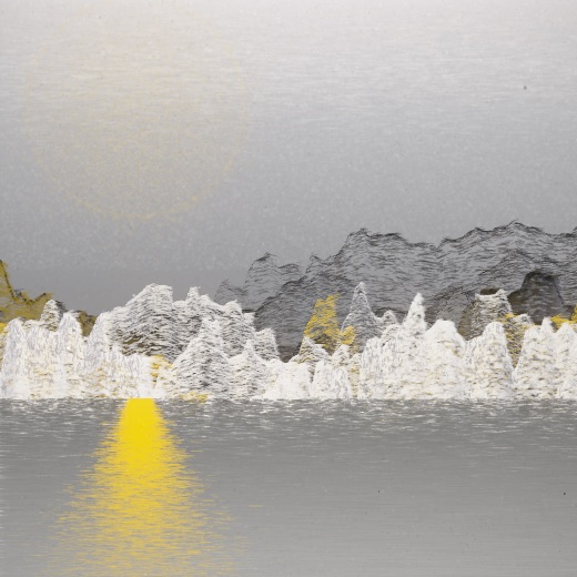 生涯 candidate #185, Nightfall, Sumi palette, Disc light over glittered water