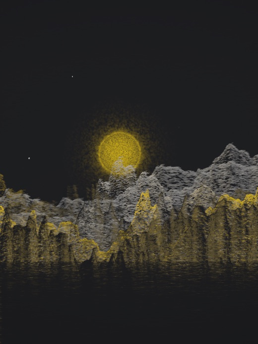生涯 candidate #187, First Light, Sumi palette, Disc light over still water
