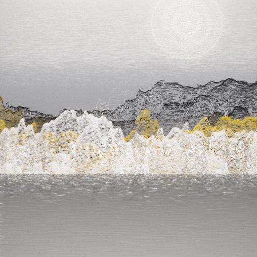 生涯 candidate #189, Nightfall, Sumi palette, Ringed light over still water