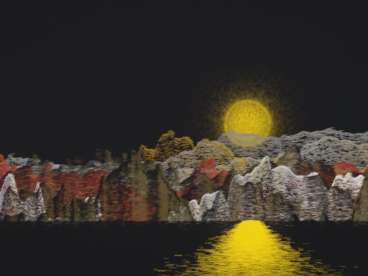 生涯 candidate #196, First Light, Oxide palette, Disc light over glittered water