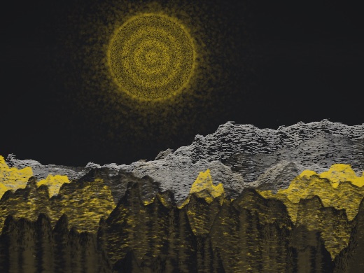 生涯 candidate #197, Nightfall, Sumi palette, Ringed light over none water