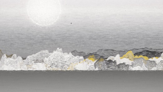 生涯 candidate #198, Saltflat, Sumi palette, Disc light over still water