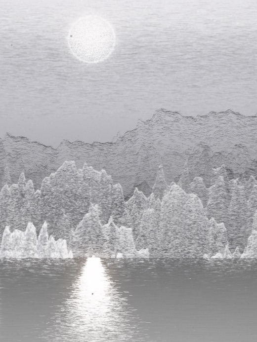 生涯 candidate #2, Saltflat, Signal palette, Disc light over glittered water