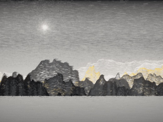 生涯 candidate #206, Nightfall, Nocturne palette, Veiled light over still water