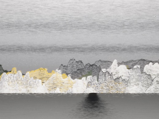 生涯 candidate #210, Full Day, Moss palette, None light over glittered water