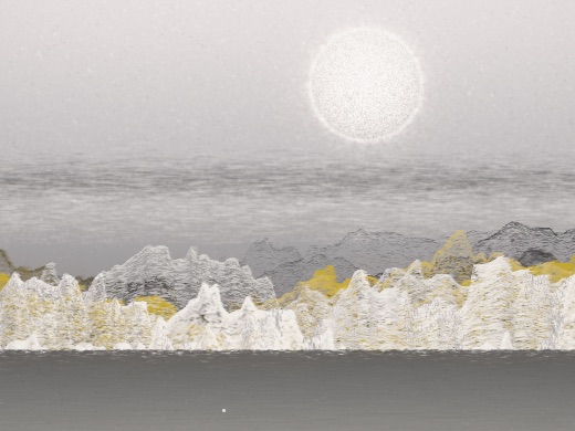 生涯 candidate #214, Saltflat, Clay palette, Disc light over still water