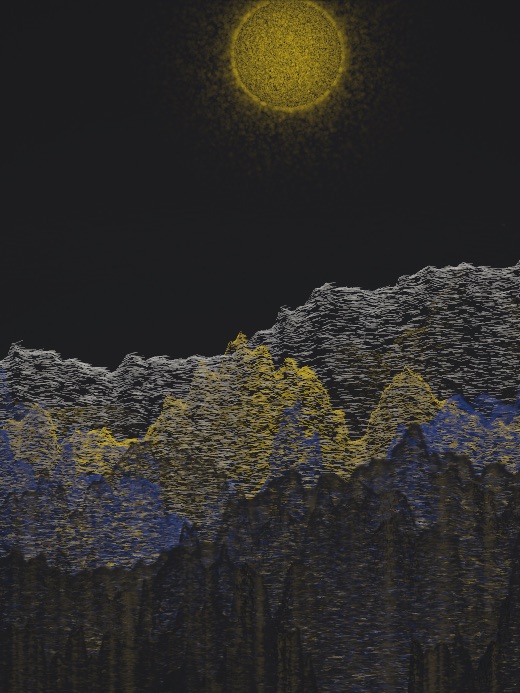 生涯 candidate #215, Full Day, Indigo palette, Disc light over none water