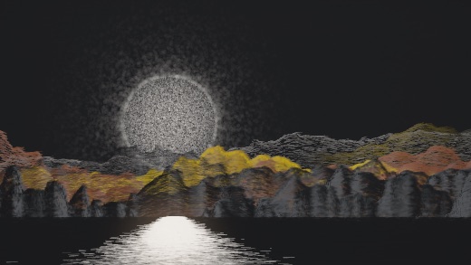 生涯 candidate #217, First Light, Clay palette, Disc light over glittered water