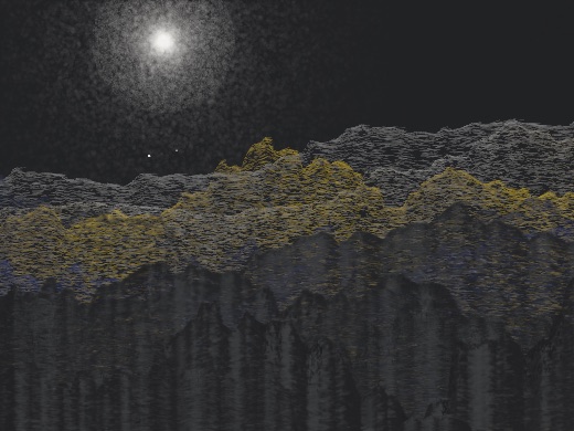 生涯 candidate #218, Saltflat, Indigo palette, Veiled light over none water