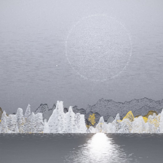 生涯 candidate #225, Nightfall, Esker palette, Disc light over glittered water