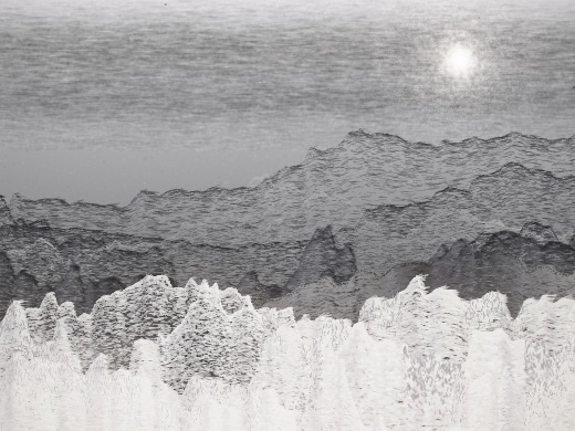 生涯 candidate #227, Weather, Indigo palette, Veiled light over none water