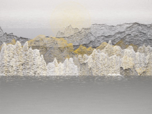 生涯 candidate #229, First Light, Sumi palette, Disc light over still water