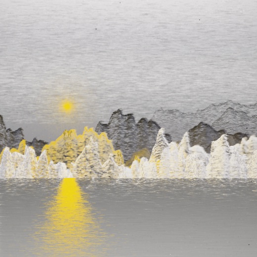 生涯 candidate #236, First Light, Sumi palette, Veiled light over glittered water