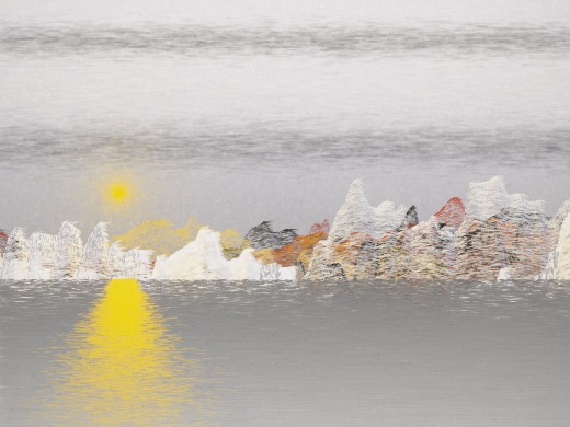 生涯 candidate #24, First Light, Oxide palette, Veiled light over glittered water
