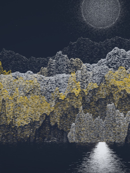 生涯 candidate #36, Full Day, Esker palette, Disc light over glittered water