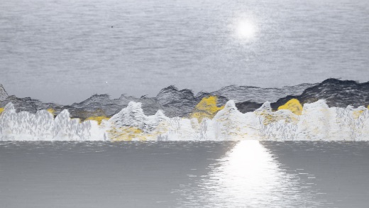 生涯 candidate #37, Nightfall, Esker palette, Veiled light over glittered water