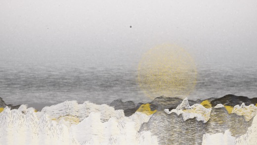 生涯 candidate #40, First Light, Sumi palette, Disc light over none water
