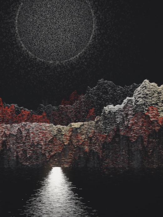 生涯 candidate #41, Full Day, Oxide palette, Disc light over glittered water