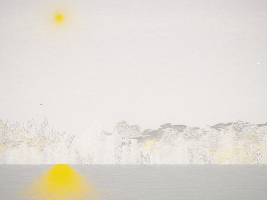 生涯 candidate #44, Nightfall, Nocturne palette, Veiled light over glittered water