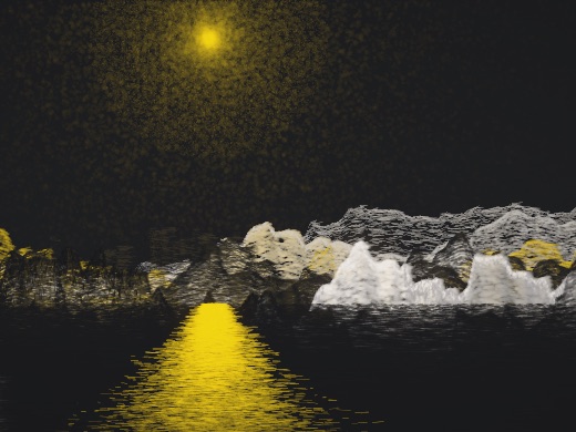 生涯 candidate #45, Full Day, Clay palette, Veiled light over glittered water