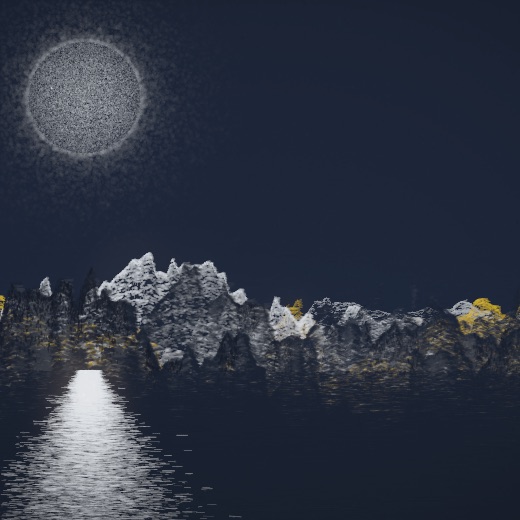 生涯 candidate #46, Nightfall, Esker palette, Disc light over glittered water