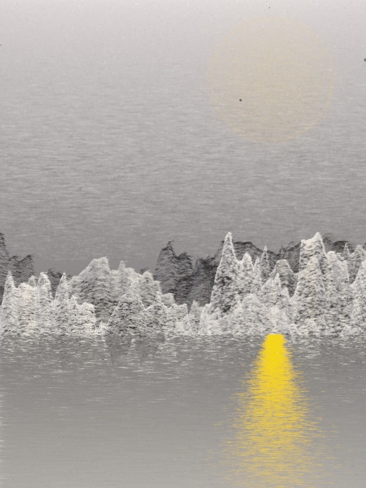 生涯 candidate #51, Saltflat, Clay palette, Disc light over glittered water