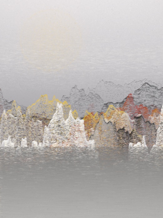 生涯 candidate #52, Saltflat, Oxide palette, Disc light over still water