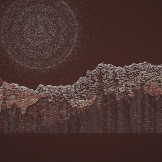 生涯 candidate #53, Nightfall, Terra palette, Ringed light over still water
