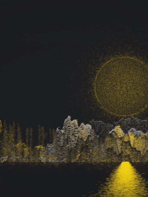 生涯 candidate #60, First Light, Clay palette, Disc light over glittered water