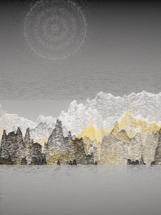 生涯 candidate #63, Nightfall, Nocturne palette, Ringed light over still water