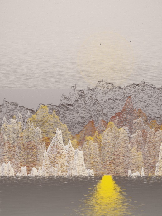 生涯 candidate #94, First Light, Terra palette, Disc light over glittered water